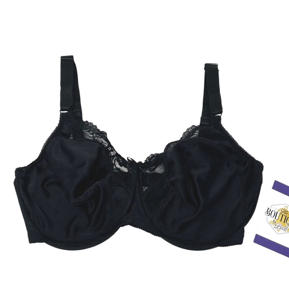 Lilyette Black Lace Underwire Bra 811 34DD Full Coverage Nylon/Spandex Adjustabl